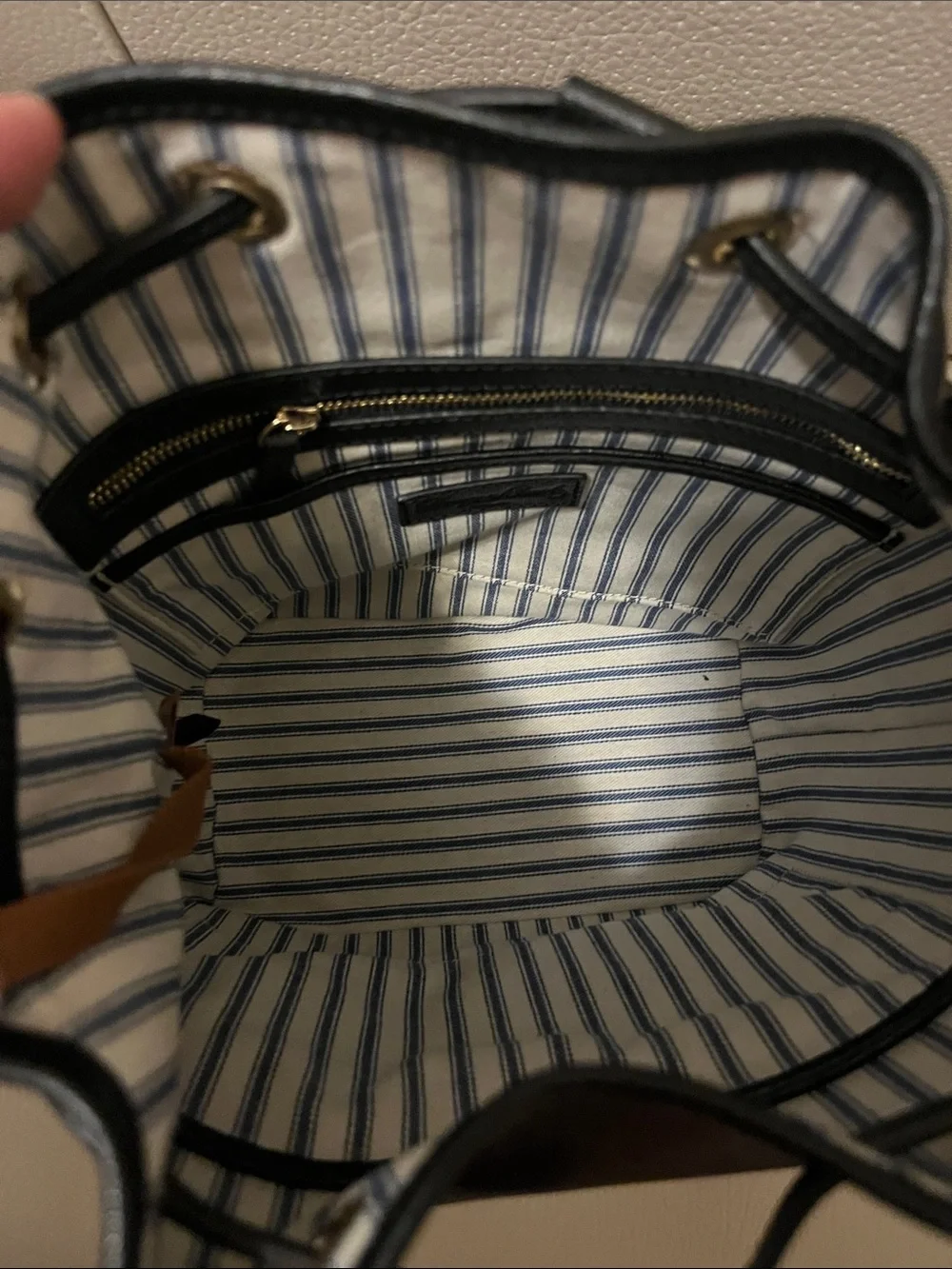 Dooney & Bourke Black Leather Drawstring Hobo with Gold Hardware